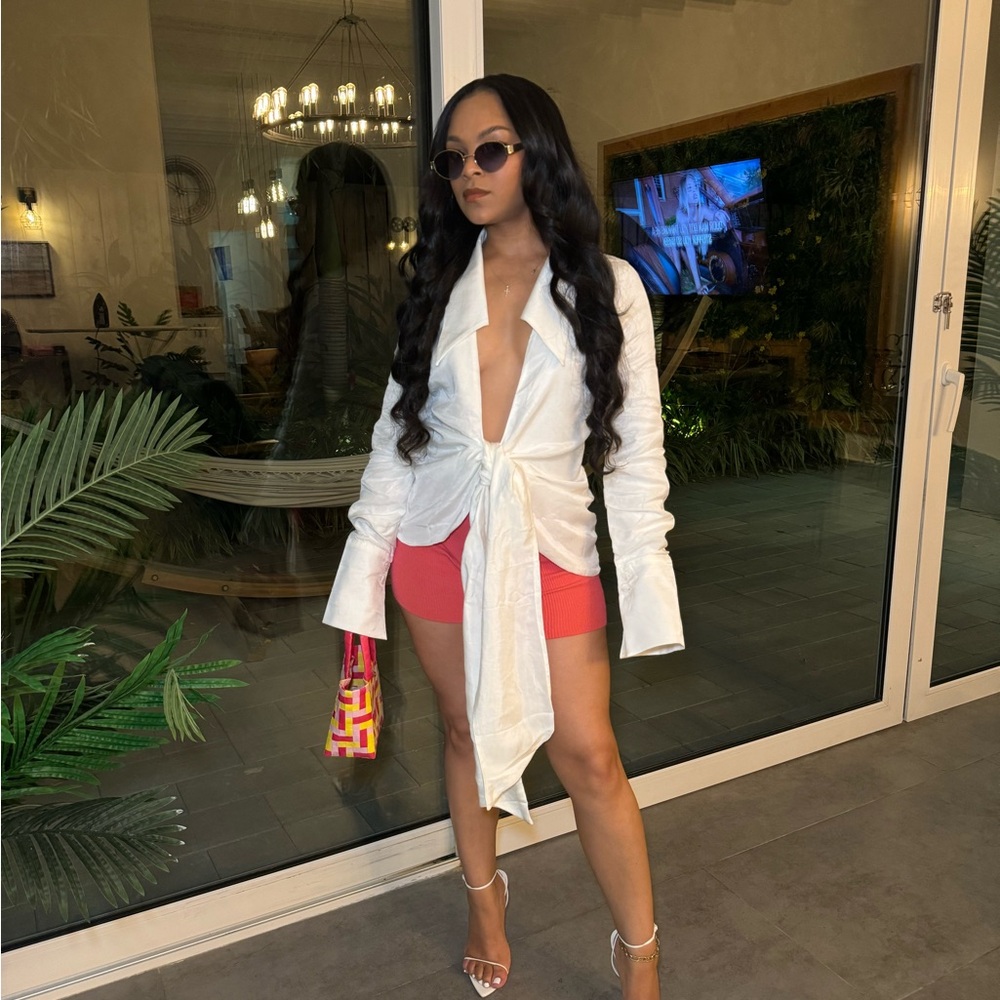 House of CB White Tie-Front Blouse